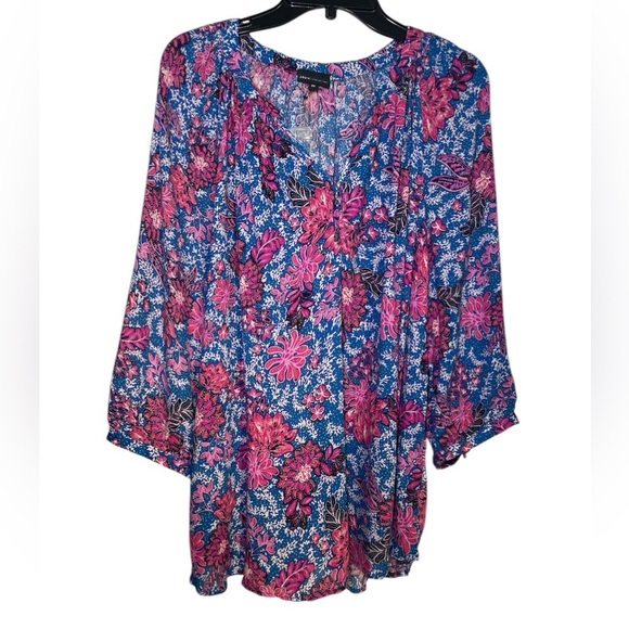 Jones New York bright blue with fuchsia floral print sz 2X - Picture 1 of 5